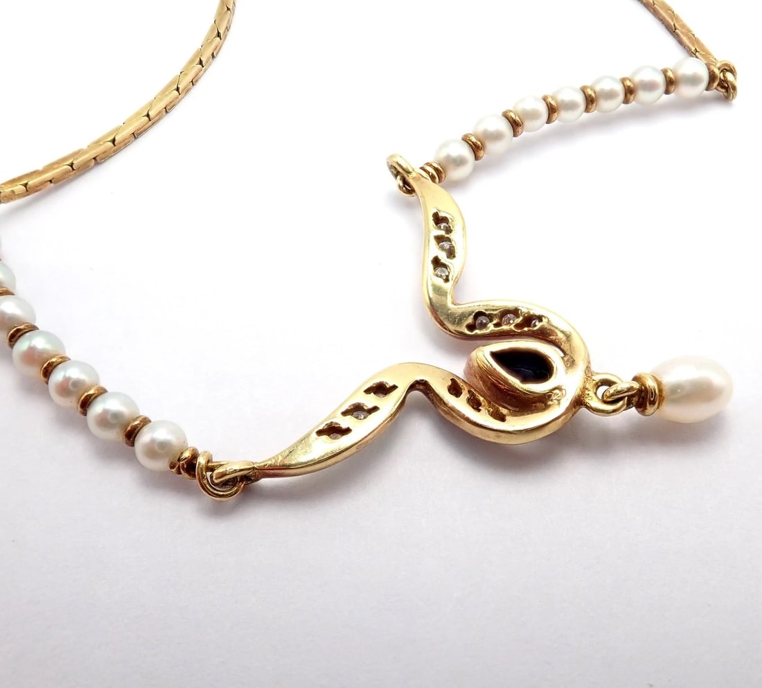 Rare Authentic H. Stern 18k Yellow Gold Diamond Sapphire Teardrop Pearl Necklace - 10