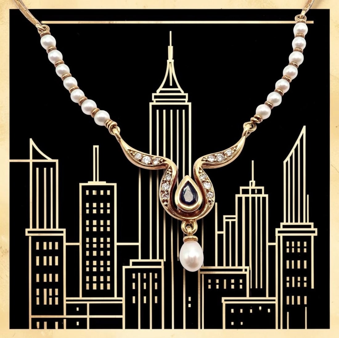 Rare Authentic H. Stern 18k Yellow Gold Diamond Sapphire Teardrop Pearl Necklace - 2