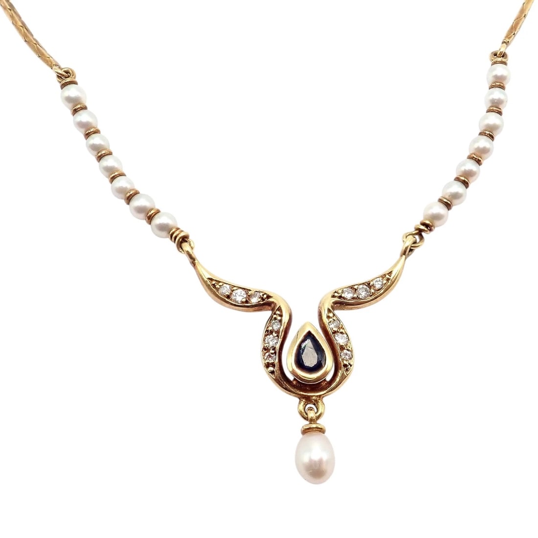 Rare Authentic H. Stern 18k Yellow Gold Diamond Sapphire Teardrop Pearl Necklace - 8