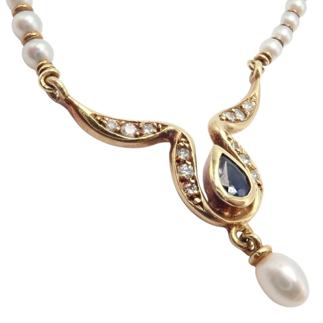 Rare Authentic H. Stern 18k Yellow Gold Diamond Sapphire Teardrop Pearl Necklace - 9