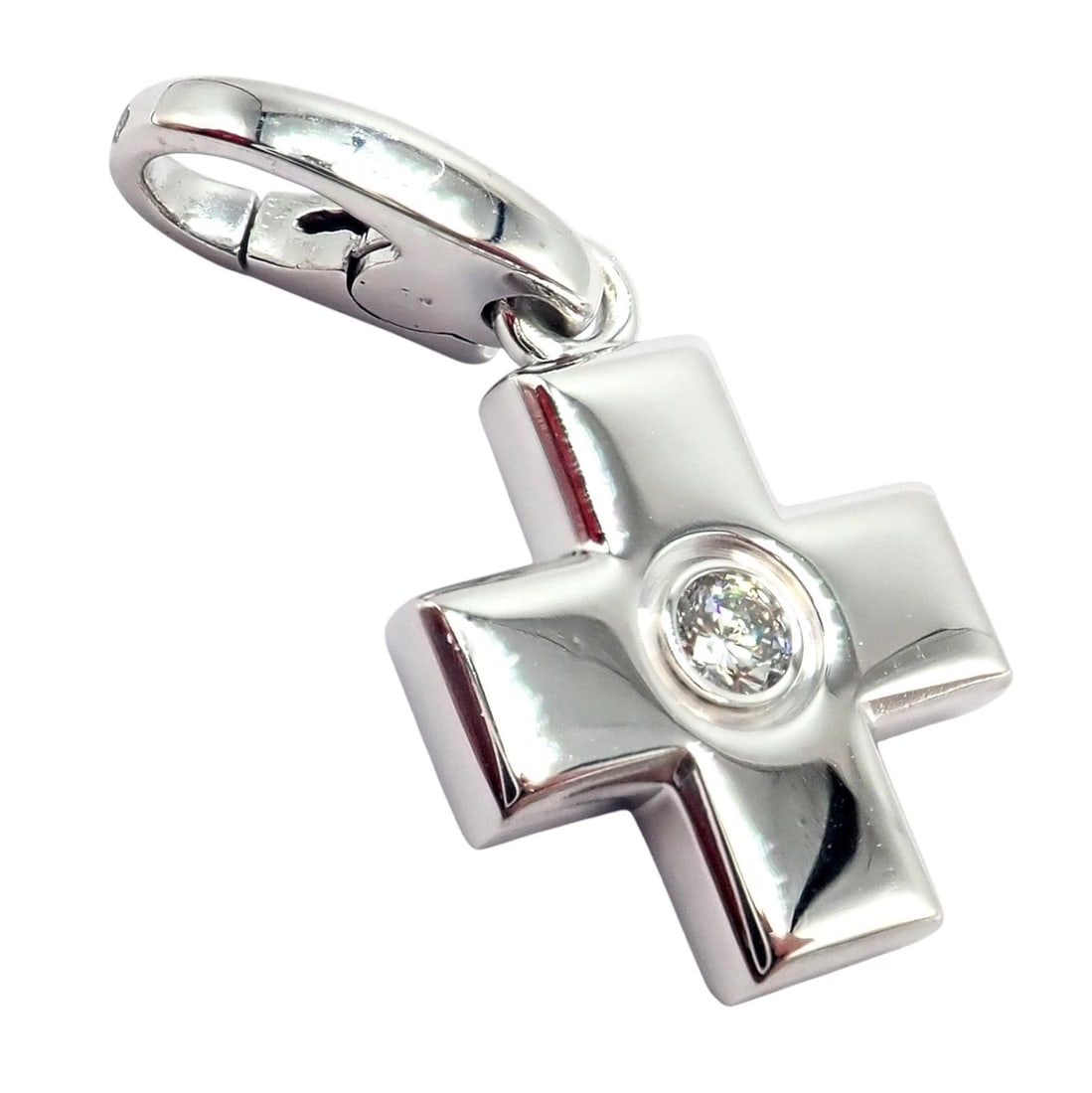 Authentic! Cartier 18k White Gold Diamond Small Cross Charm Pendant - 3