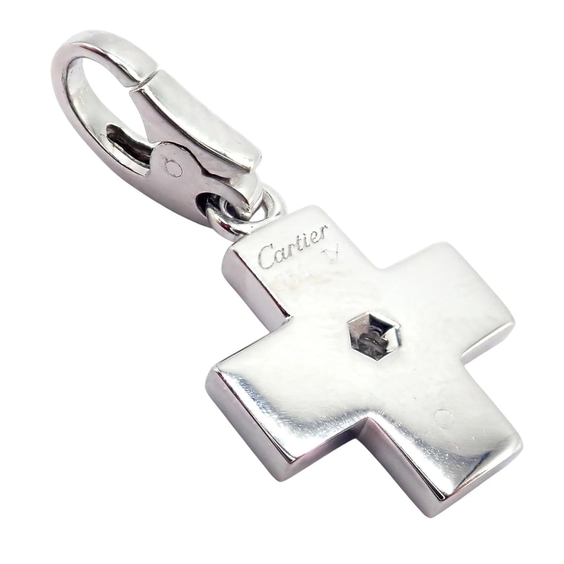 Authentic! Cartier 18k White Gold Diamond Small Cross Charm Pendant - 5