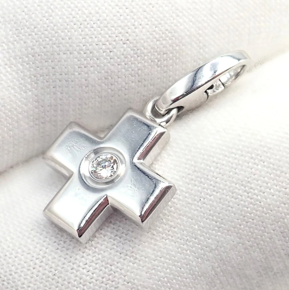 Authentic! Cartier 18k White Gold Diamond Small Cross Charm Pendant - 6