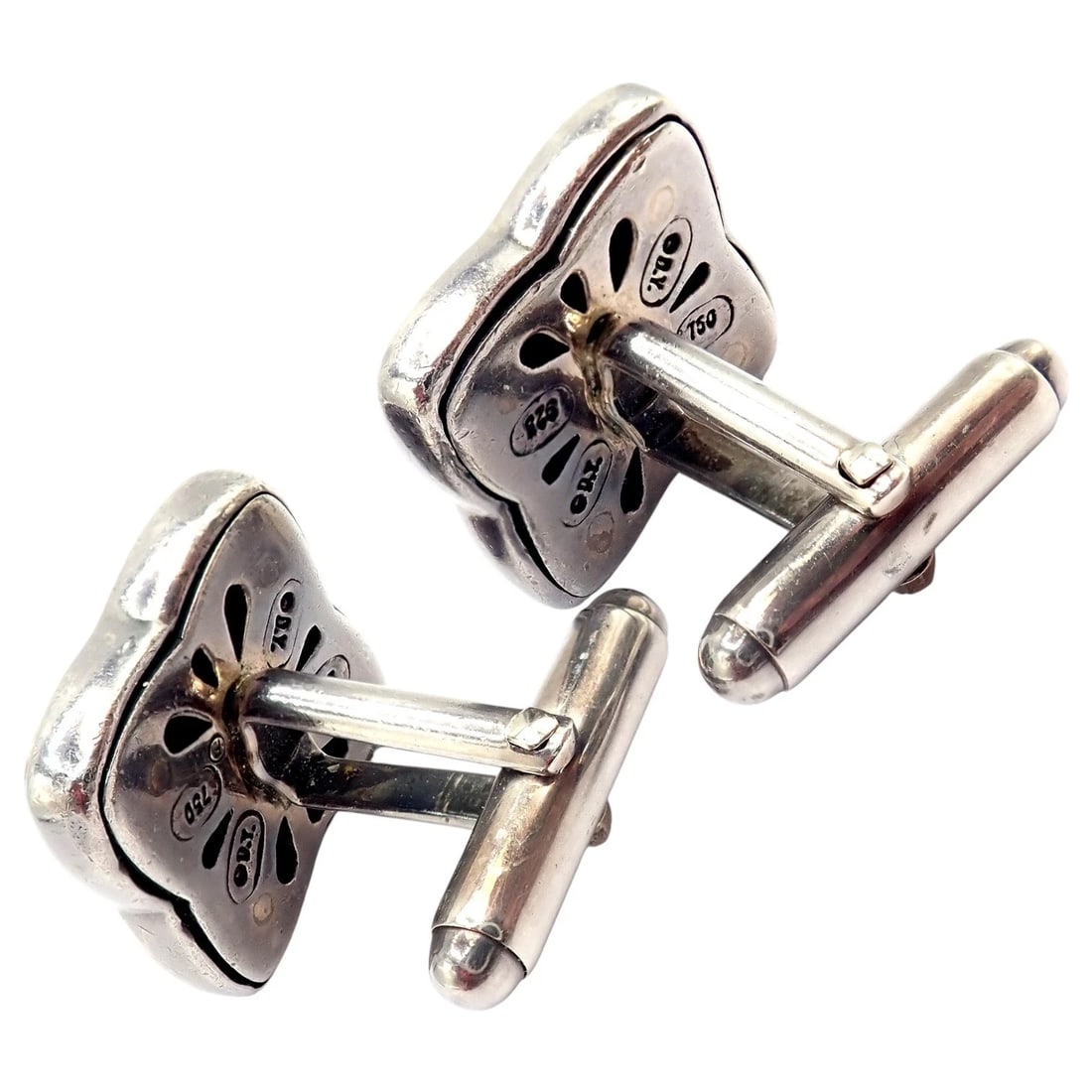 Authentic! David Yurman DY Silver 18k Yellow Gold Large Quatrefoil Cufflinks - 5