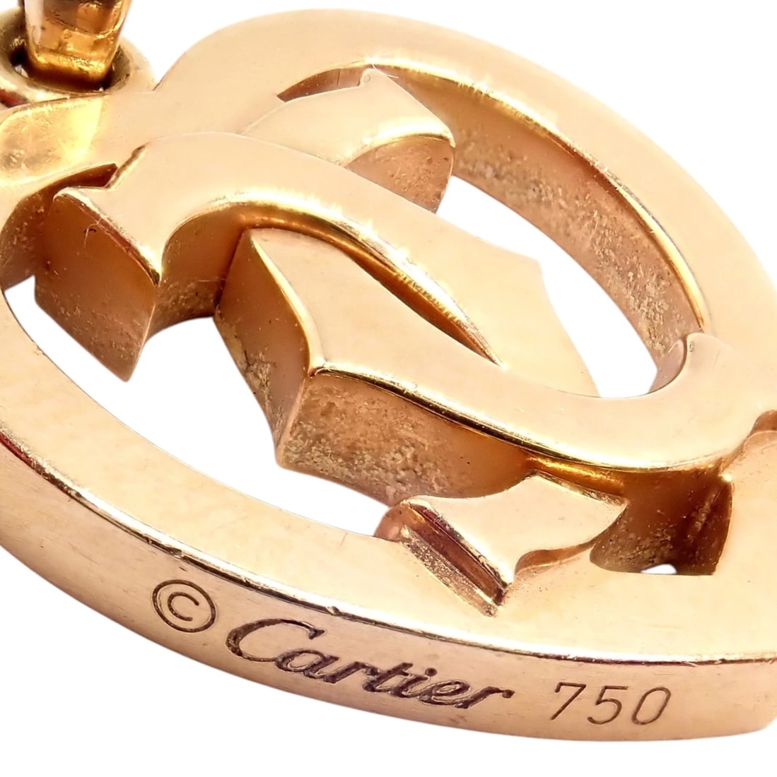 Authentic! Cartier 18k Rose Gold Double C Logo Heart Charm Pendant - 3