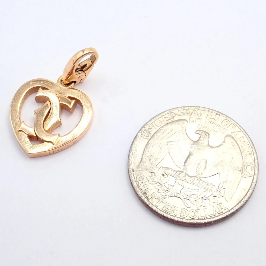 Authentic! Cartier 18k Rose Gold Double C Logo Heart Charm Pendant - 4