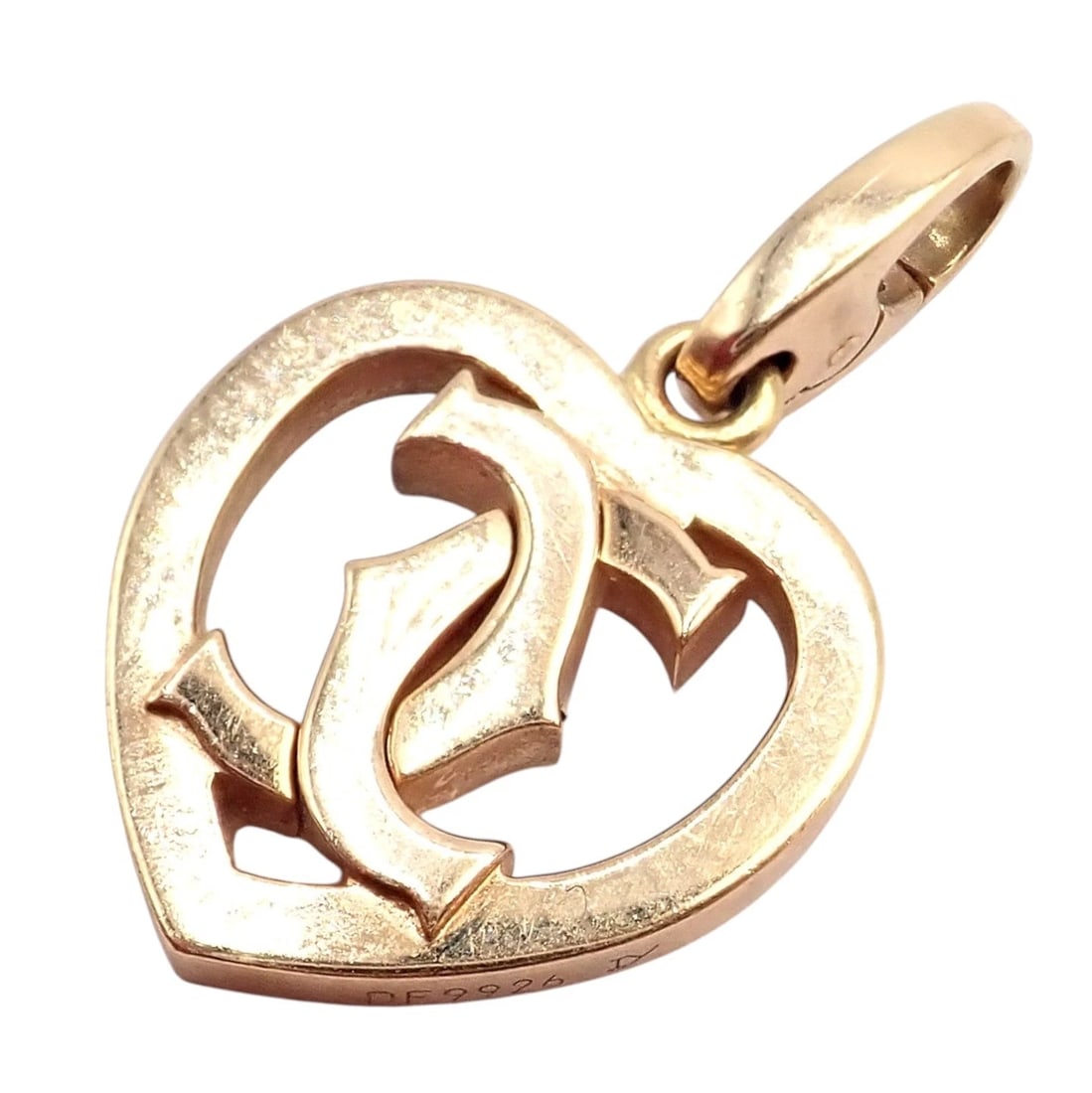 Authentic! Cartier 18k Rose Gold Double C Logo Heart Charm Pendant - 6