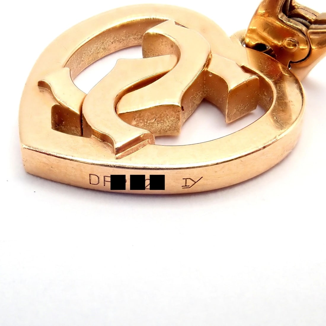 Authentic! Cartier 18k Rose Gold Double C Logo Heart Charm Pendant - 7