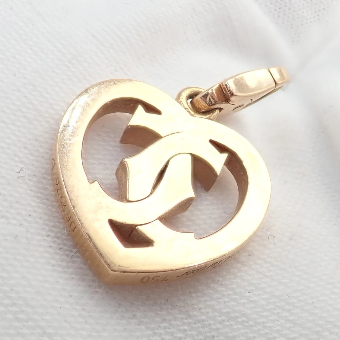 Authentic! Cartier 18k Rose Gold Double C Logo Heart Charm Pendant - 8