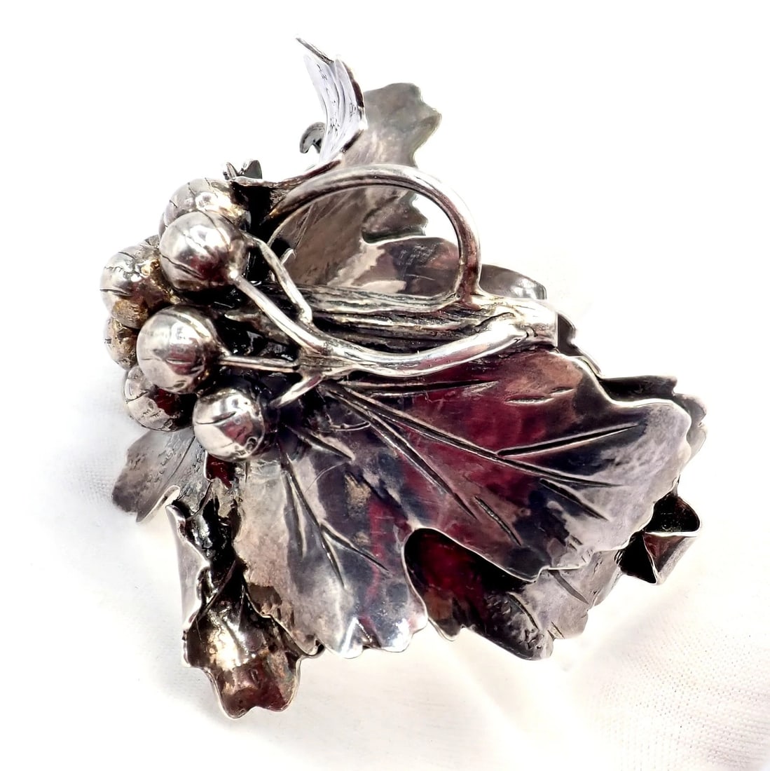 Rare! Vintage Mario Buccellati Silver Berry Leaf Branch Wide Cuff Bracelet - 11