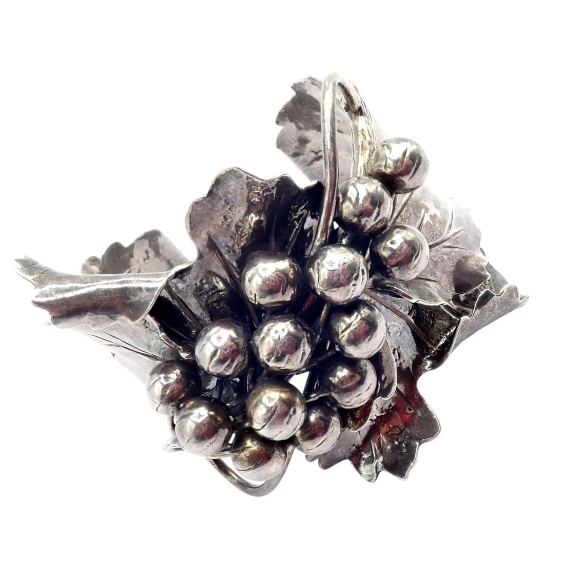 Rare! Vintage Mario Buccellati Silver Berry Leaf Branch Wide Cuff Bracelet: Rare and sculptural, this Vintage Mario Buccellati silver cuff bracelet is crafted as a sweeping leaf and berry branch. Lush, hand-engraved leaves and clustered berries create dramatic dimension