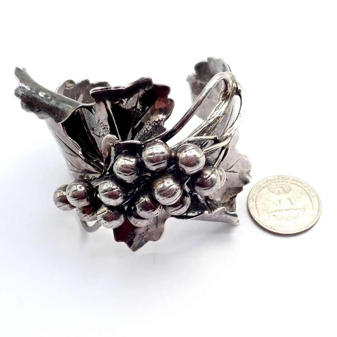 Rare! Vintage Mario Buccellati Silver Berry Leaf Branch Wide Cuff Bracelet - 4