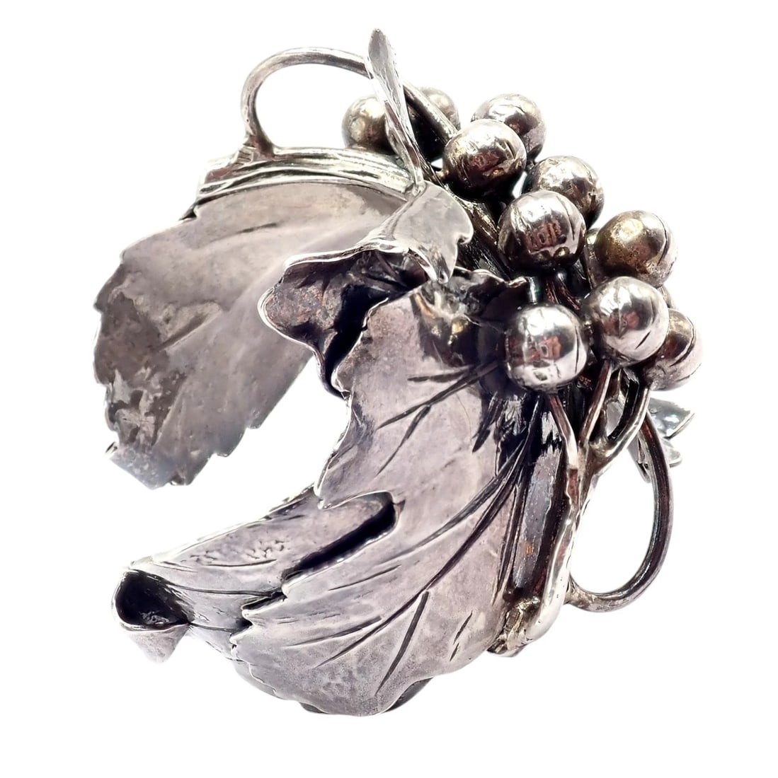 Rare! Vintage Mario Buccellati Silver Berry Leaf Branch Wide Cuff Bracelet - 6