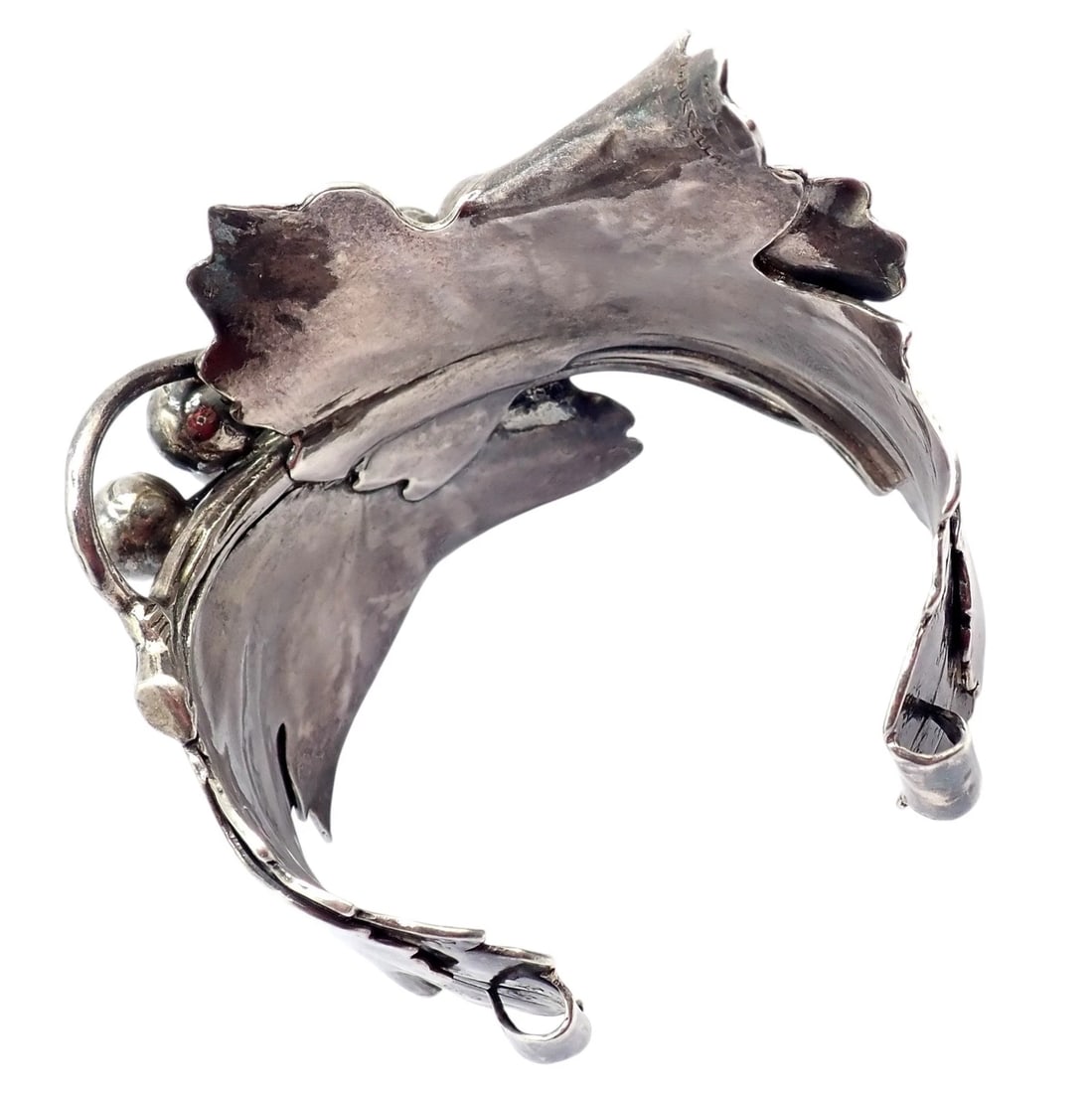 Rare! Vintage Mario Buccellati Silver Berry Leaf Branch Wide Cuff Bracelet - 8
