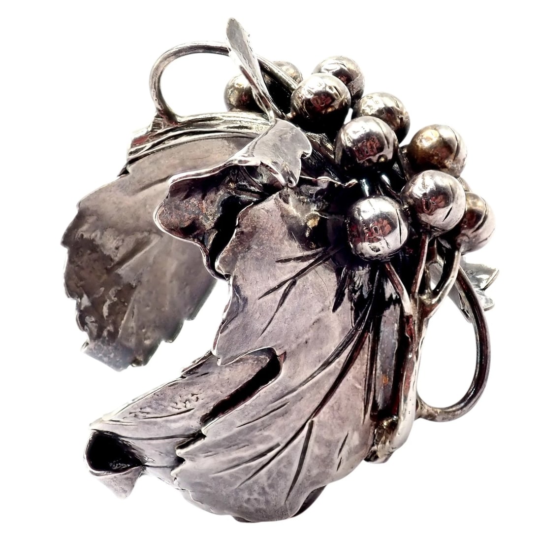 Rare! Vintage Mario Buccellati Silver Berry Leaf Branch Wide Cuff Bracelet - 9