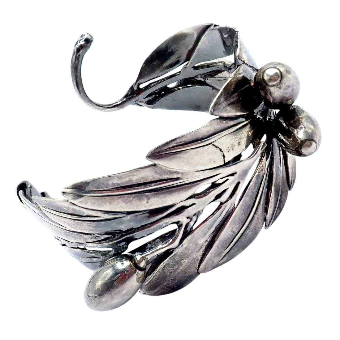 Rare! Vintage Mario Buccellati Silver Olive Leaf Branch Cuff Bracelet - 7