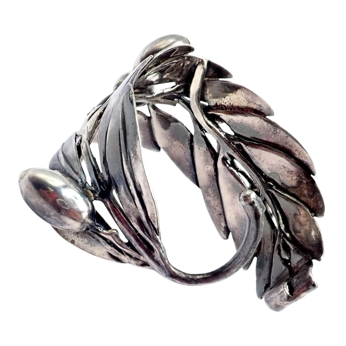 Rare! Vintage Mario Buccellati Silver Olive Leaf Branch Cuff Bracelet - 8