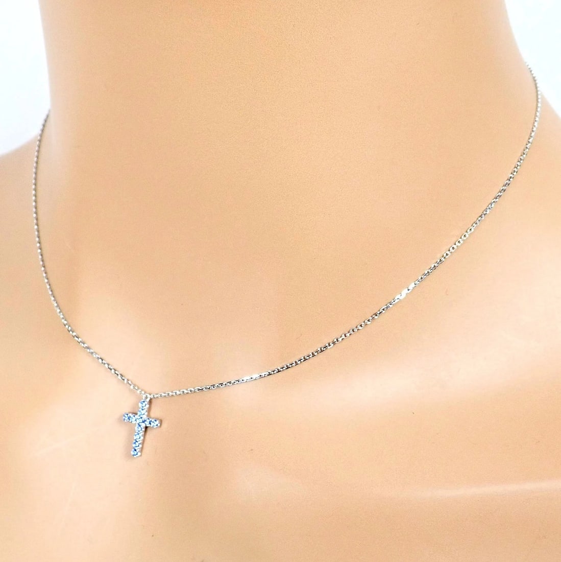 Authentic! Cartier 18k White Gold Sweet Cross Blue Sapphire Pendant Necklace - 6