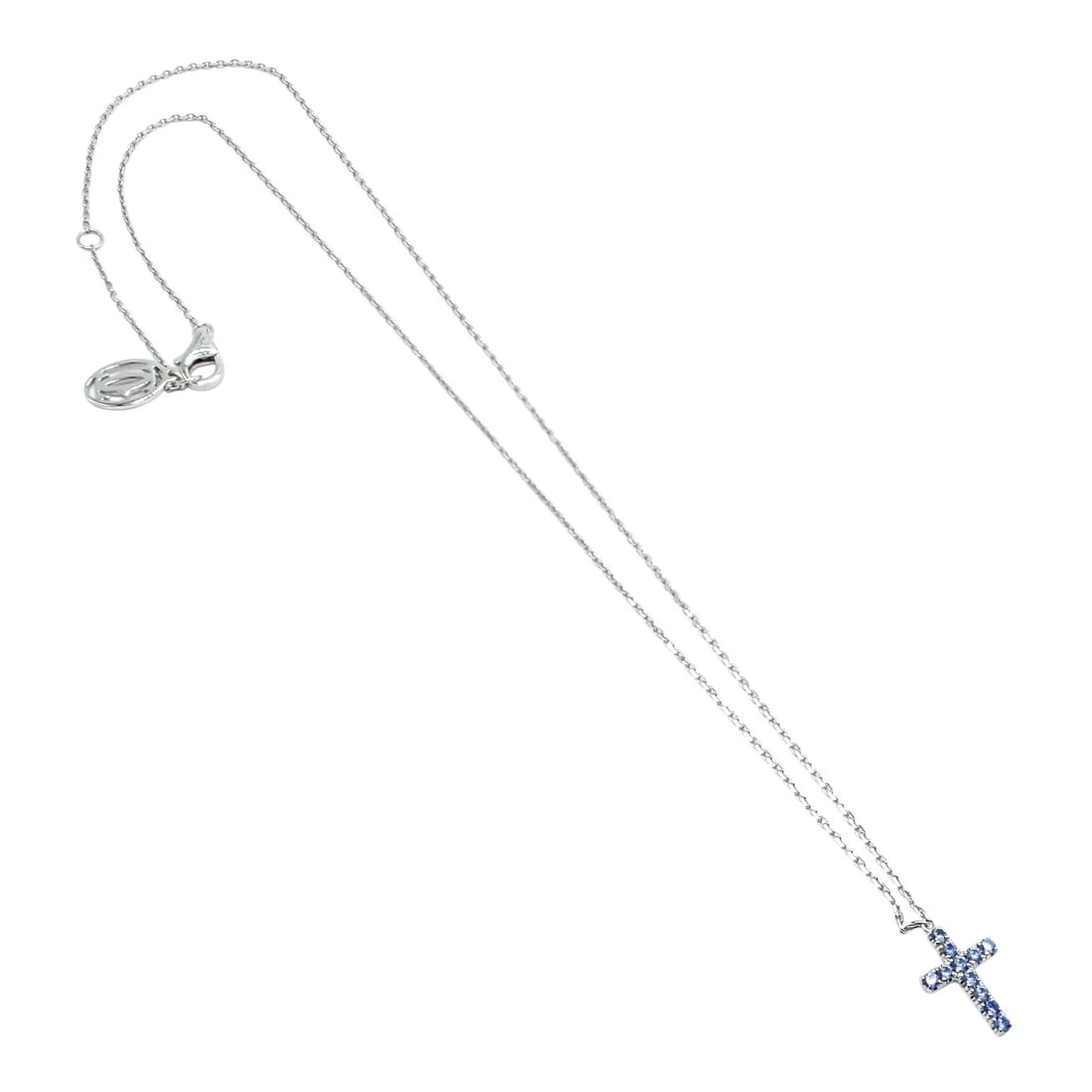 Authentic! Cartier 18k White Gold Sweet Cross Blue Sapphire Pendant Necklace - 7