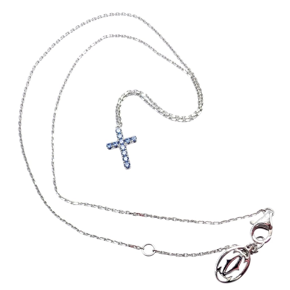Authentic! Cartier 18k White Gold Sweet Cross Blue Sapphire Pendant Necklace - 8