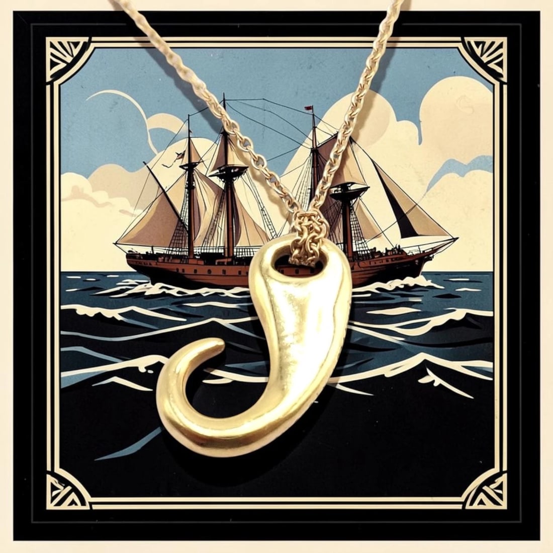 Vintage! Tiffany & Co Peretti 18k Gold Fish Hook Nautical Horn Pendant Necklace - 2