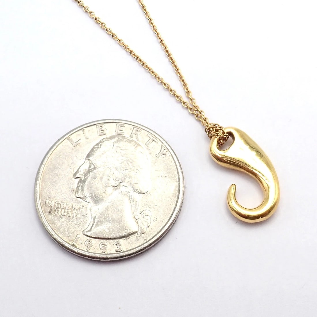 Vintage! Tiffany & Co Peretti 18k Gold Fish Hook Nautical Horn Pendant Necklace - 7