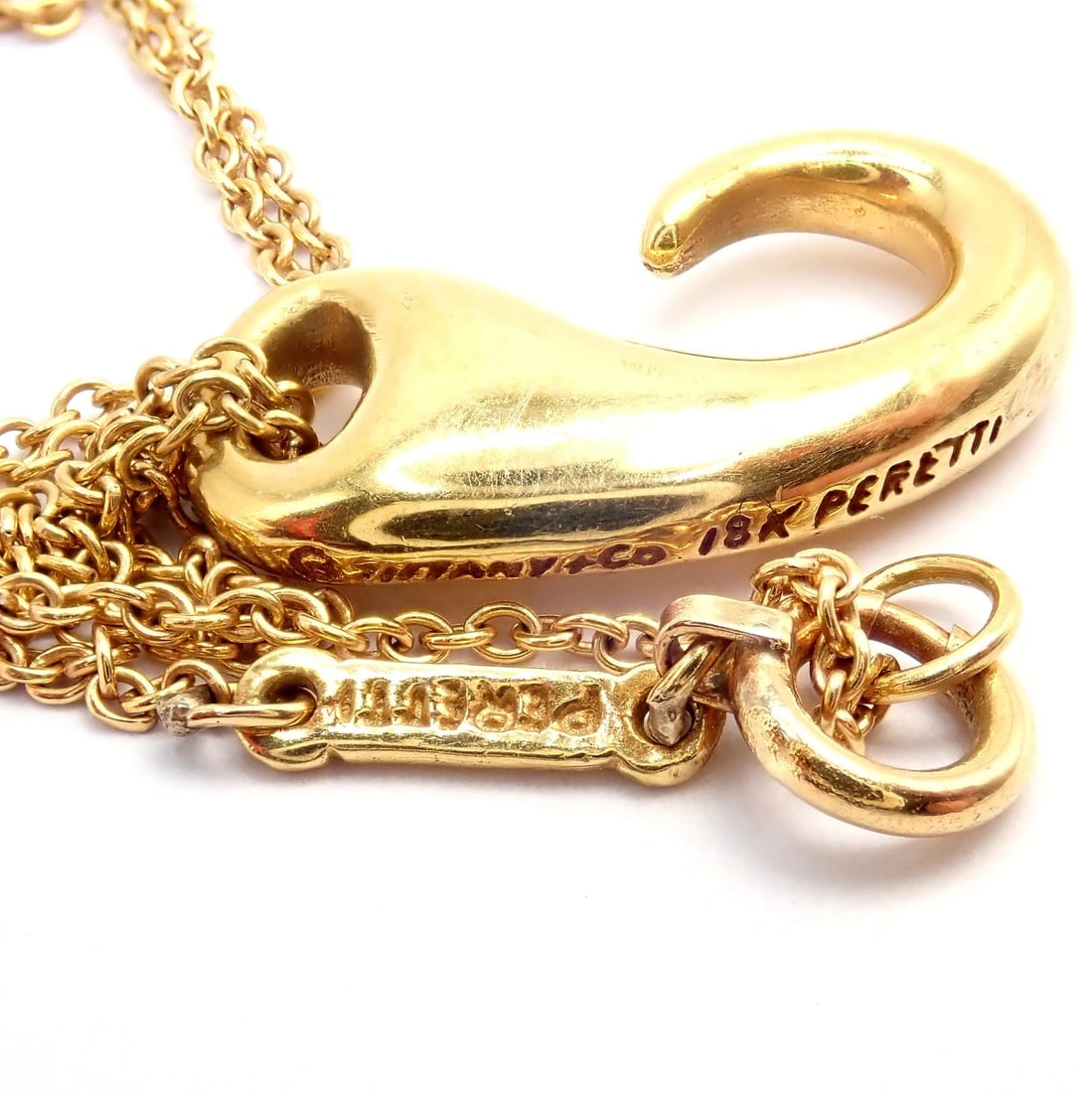 Vintage! Tiffany & Co Peretti 18k Gold Fish Hook Nautical Horn Pendant Necklace - 8