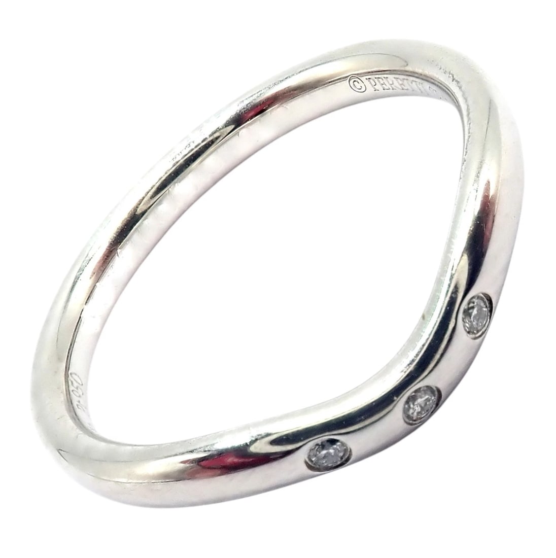 Authentic! Tiffany & Co. Platinum Peretti Diamond Wave Curved 2mm Band Ring sz 5 - 3
