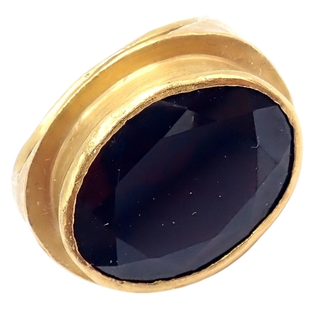 Authentic! Yossi Harari Hammered 24k Yellow Gold Large Garnet Ring sz 7 - 3