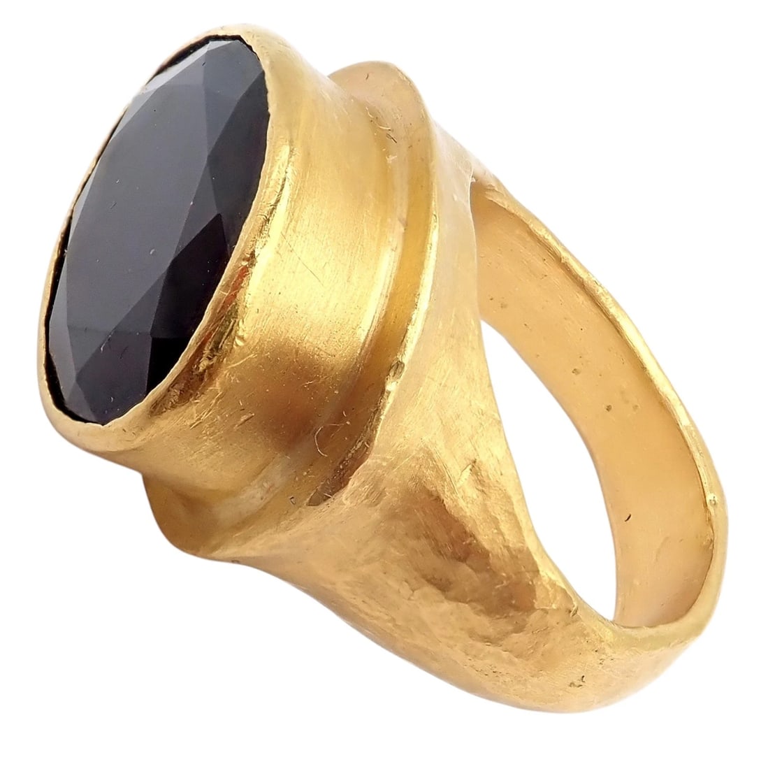 Authentic! Yossi Harari Hammered 24k Yellow Gold Large Garnet Ring sz 7 - 6