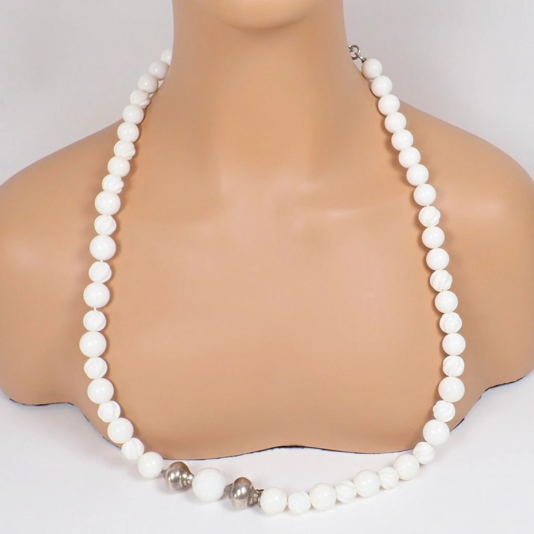 Rare! Vintage Mario Buccellati Free Time Silver Large White Stone Necklace 31" - 4