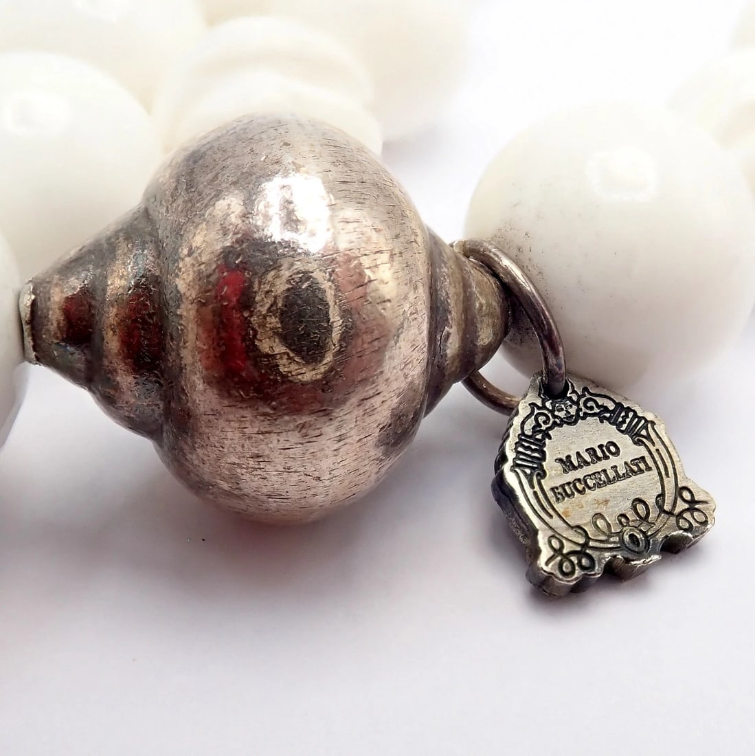 Rare! Vintage Mario Buccellati Free Time Silver Large White Stone Necklace 31" - 5