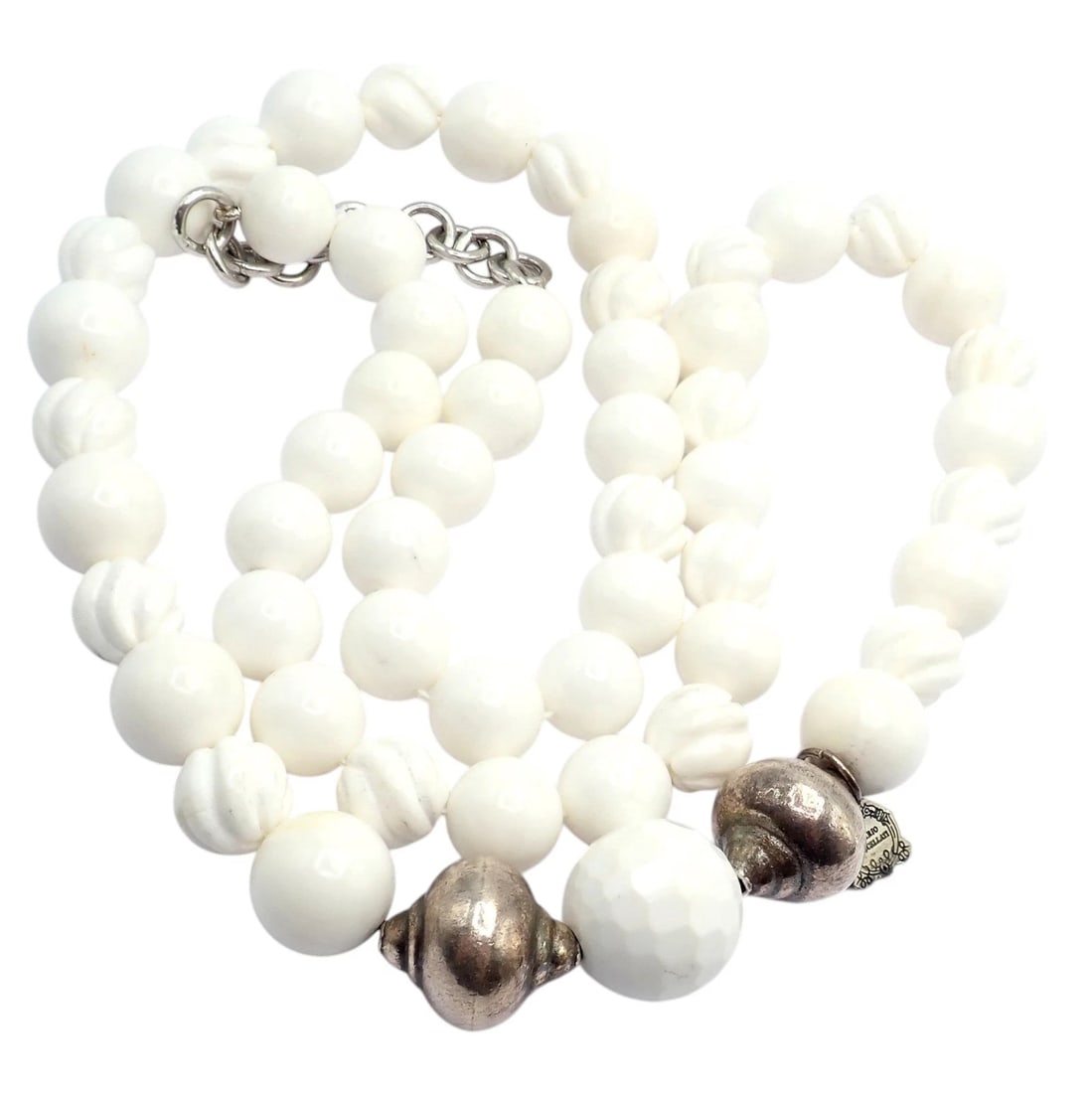 Rare! Vintage Mario Buccellati Free Time Silver Large White Stone Necklace 31" - 6