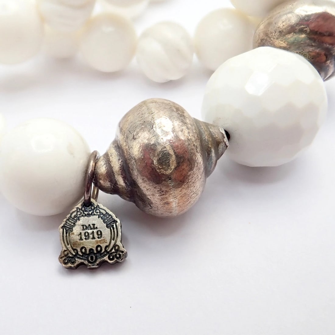 Rare! Vintage Mario Buccellati Free Time Silver Large White Stone Necklace 31" - 8