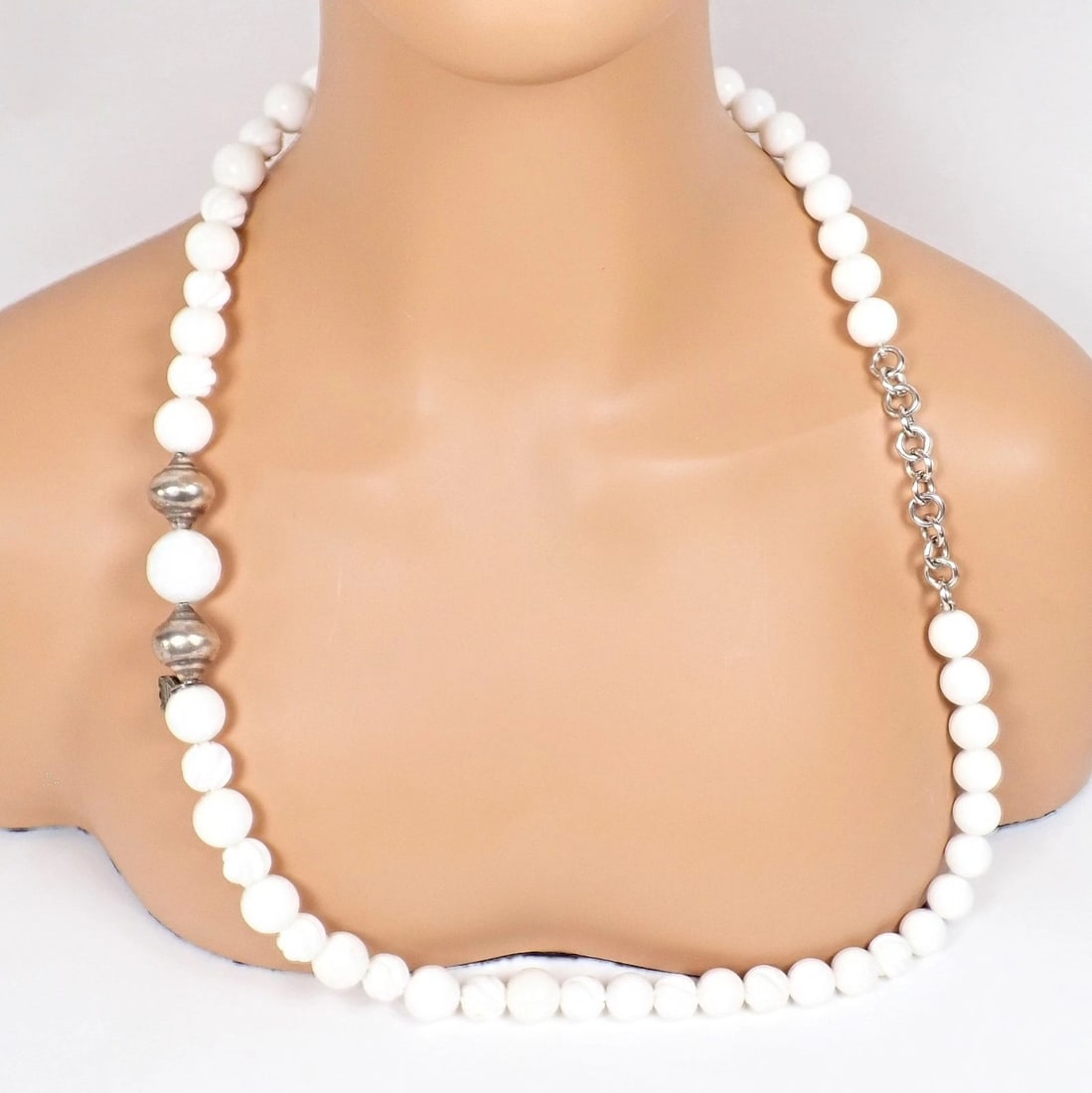 Rare! Vintage Mario Buccellati Free Time Silver Large White Stone Necklace 31" - 9