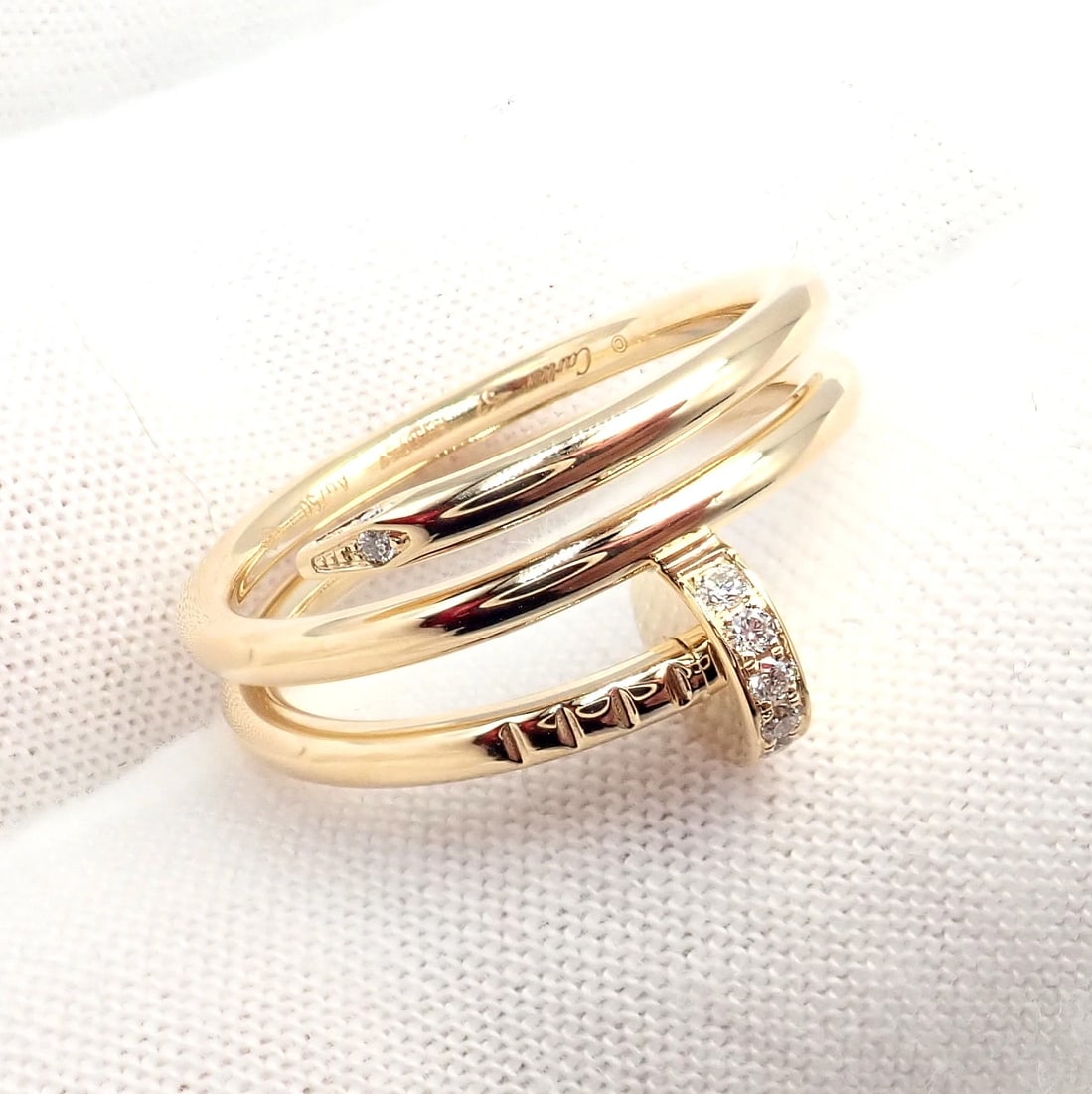 Authentic! Cartier Juste Un Clou 18k Yellow Gold Diamond Nail Band Ring 4.25 - 8