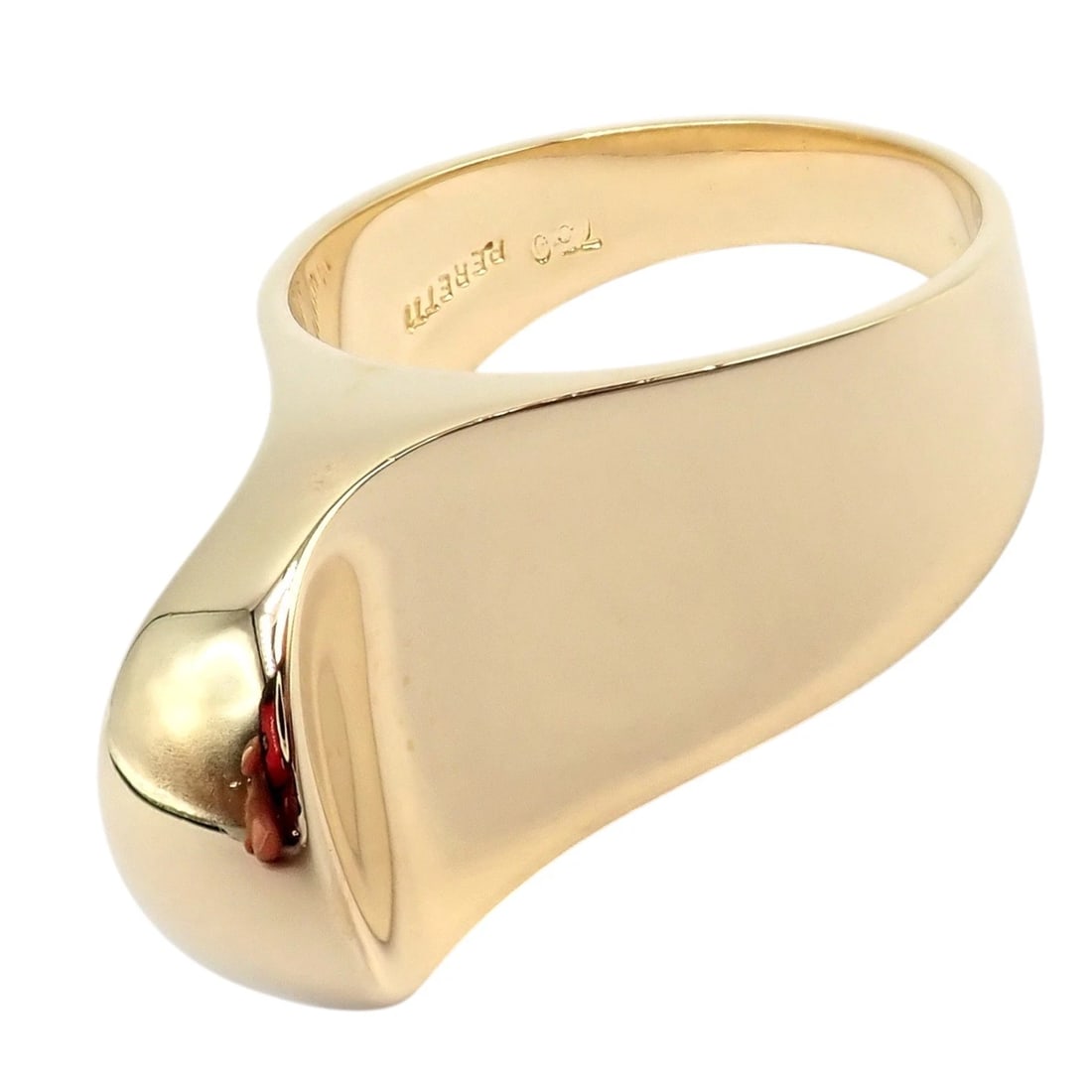 Authentic! Vintage Tiffany & Co. 18k Yellow Gold Large Top Curve Ring Sz 7: Crafted in 18k yellow gold, this vintage Tiffany & Co. Elsa Peretti Top Curve ring features a bold, sculptural silhouette with smooth, flowing contours. The asymmetrical open design creates a striking