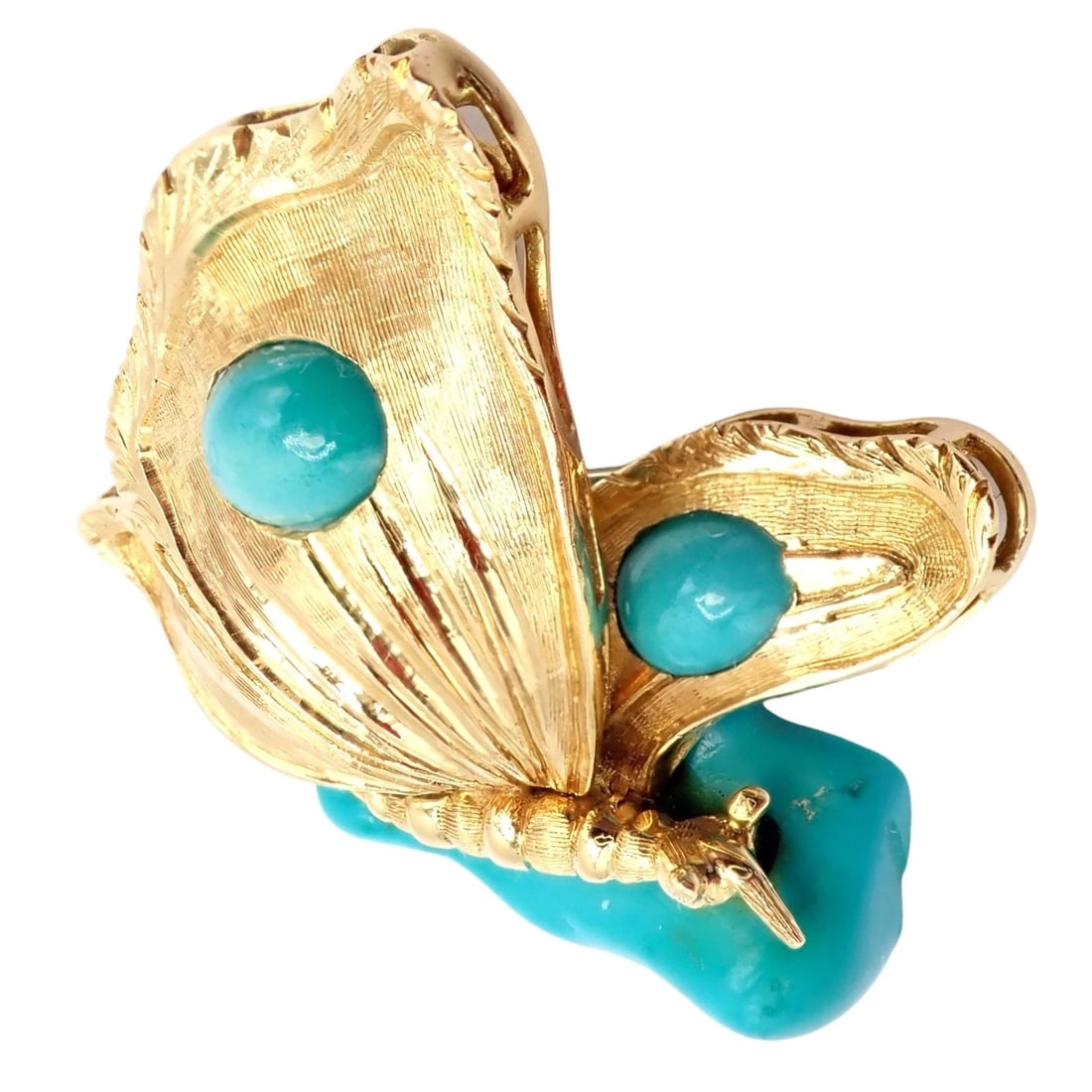 Vintage Tiffany & Co. 18k Yellow Gold Turquoise Butterfly On A Rock Pin Brooch - 10
