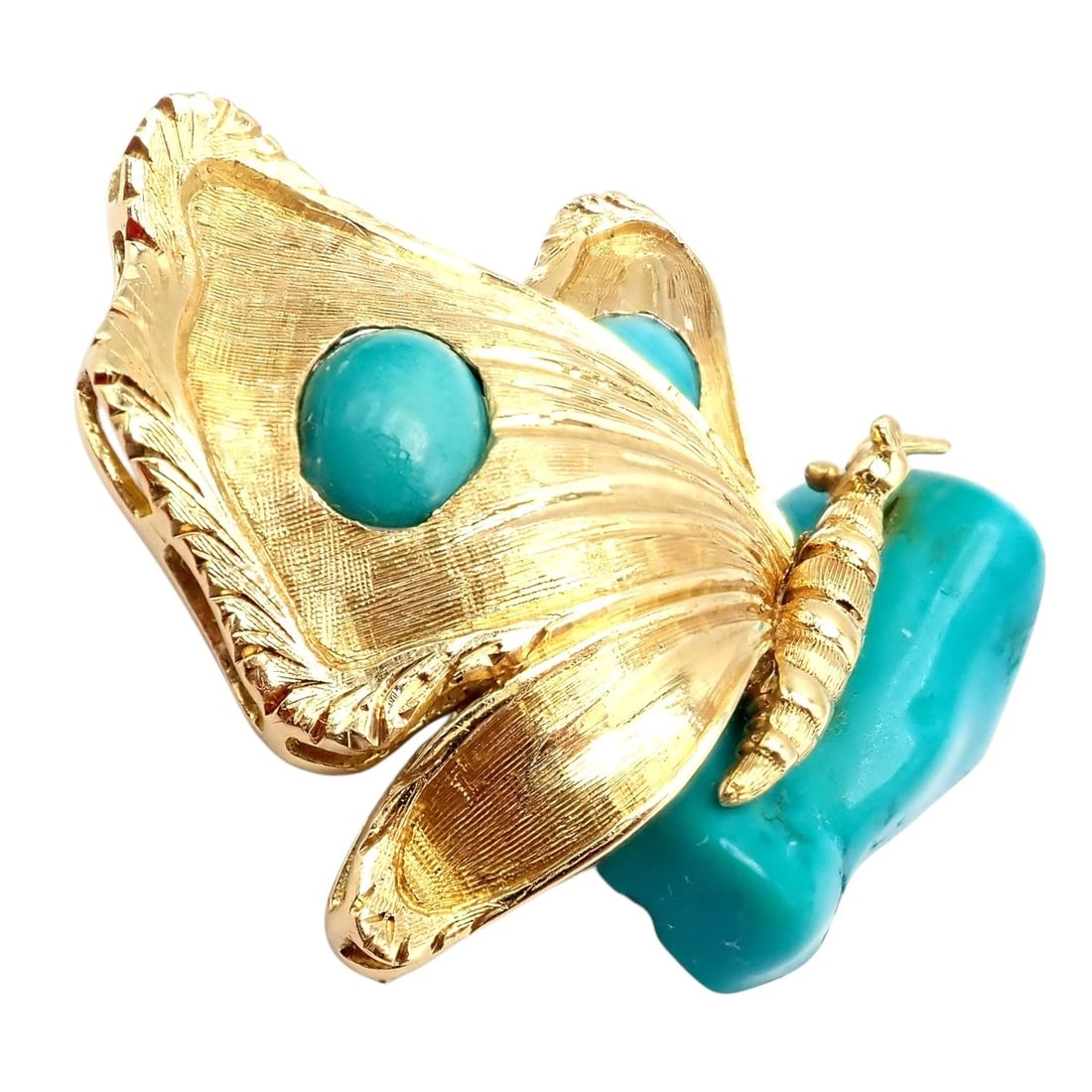 Vintage Tiffany & Co. 18k Yellow Gold Turquoise Butterfly On A Rock Pin Brooch - 11