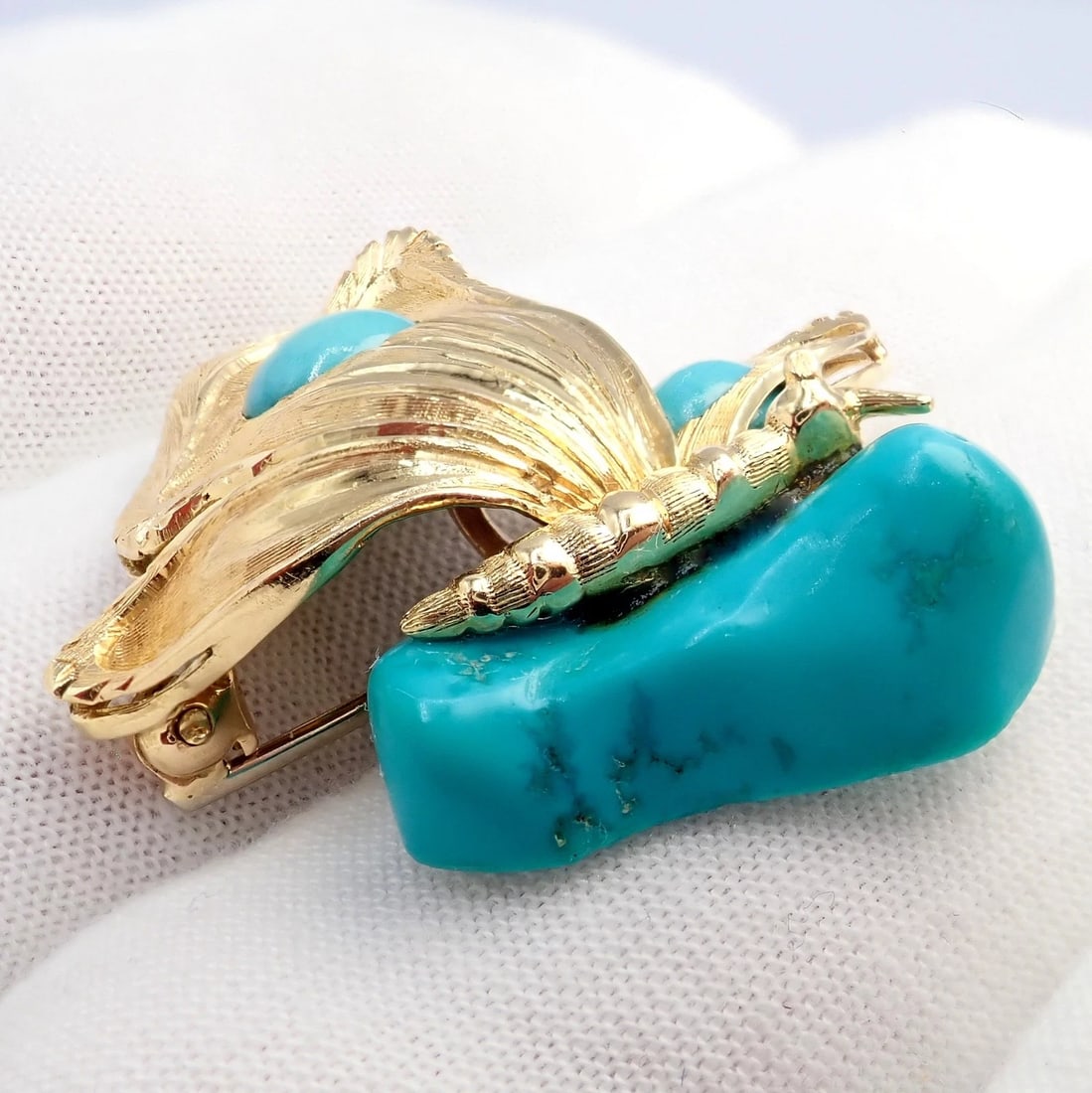 Vintage Tiffany & Co. 18k Yellow Gold Turquoise Butterfly On A Rock Pin Brooch - 7