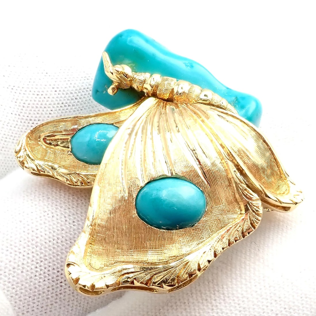 Vintage Tiffany & Co. 18k Yellow Gold Turquoise Butterfly On A Rock Pin Brooch - 8