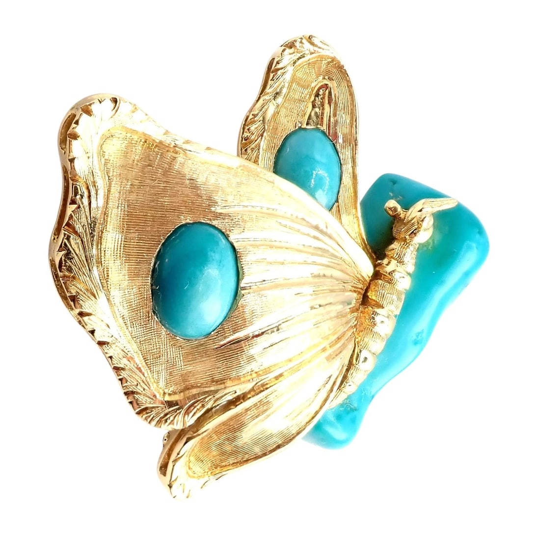 Vintage Tiffany & Co. 18k Yellow Gold Turquoise Butterfly On A Rock Pin Brooch - 9