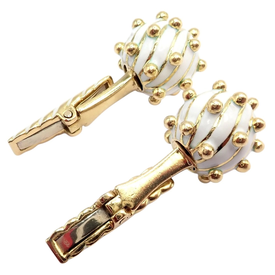Vintage! David Webb 18k Yellow Gold White Enamel Ball Spike Cufflinks - 10