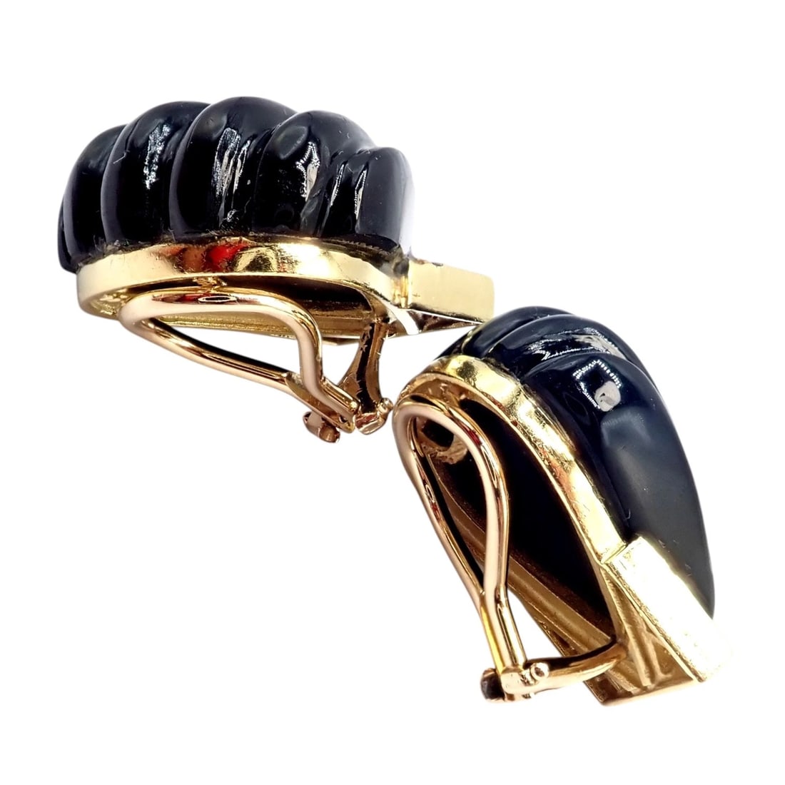 Vintage Estate Cartier Yellow Gold Diamond Onyx Shell Earrings - 10