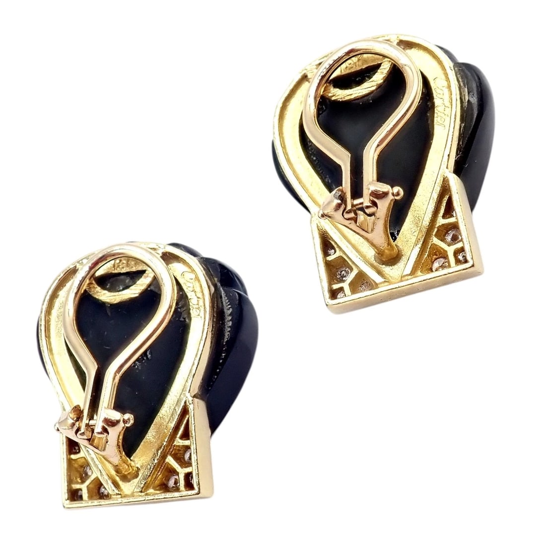 Vintage Estate Cartier Yellow Gold Diamond Onyx Shell Earrings - 11