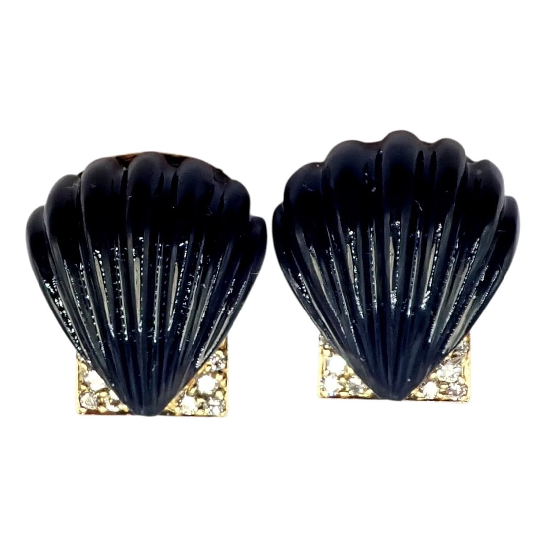 Vintage Estate Cartier Yellow Gold Diamond Onyx Shell Earrings - 9
