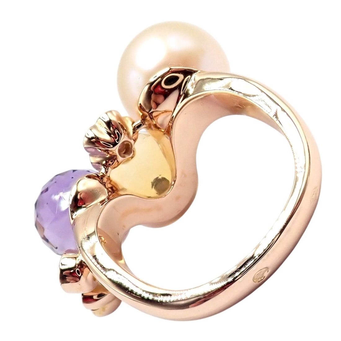 Chanel Mademoiselle 18k Rose Gold Diamond Amethyst Citrine Ring sz 5.75 - 10