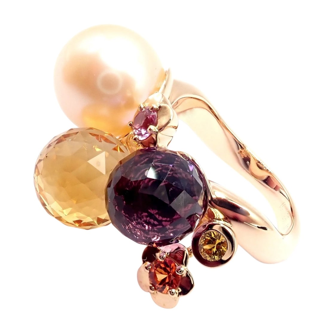 Chanel Mademoiselle 18k Rose Gold Diamond Amethyst Citrine Ring sz 5.75 - 11