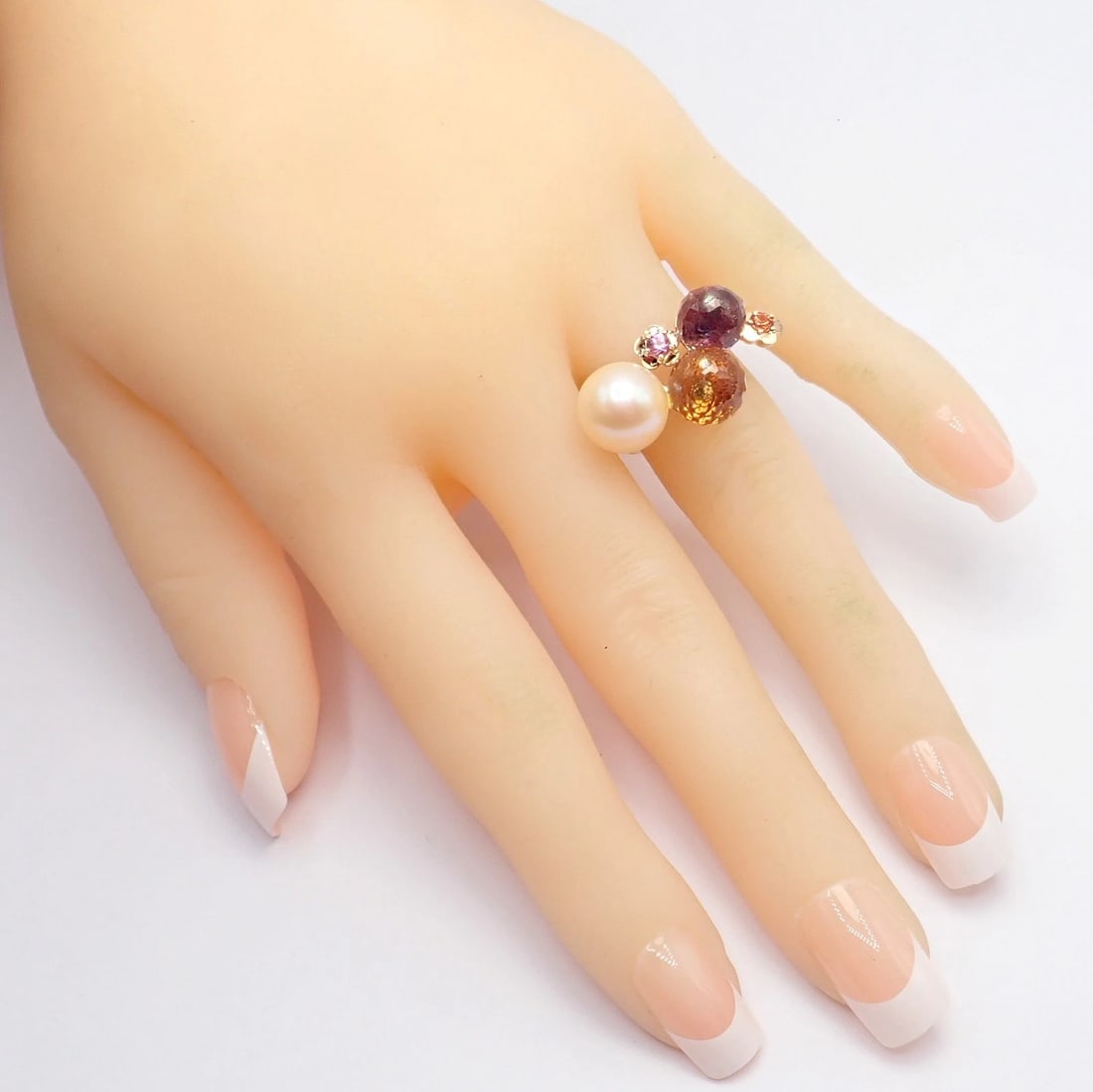Chanel Mademoiselle 18k Rose Gold Diamond Amethyst Citrine Ring sz 5.75 - 6