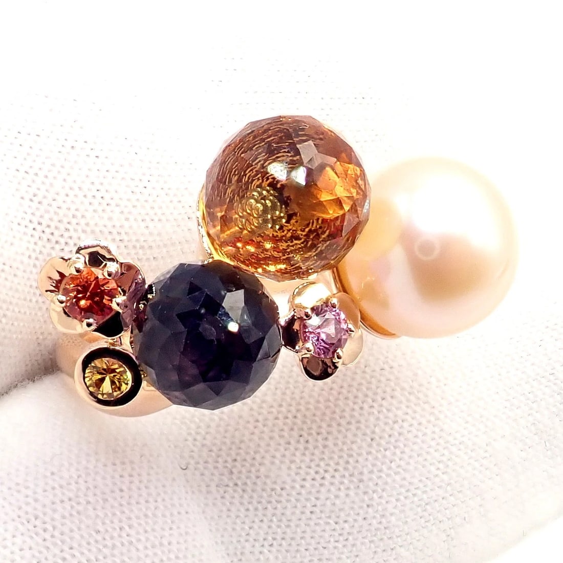 Chanel Mademoiselle 18k Rose Gold Diamond Amethyst Citrine Ring sz 5.75 - 7